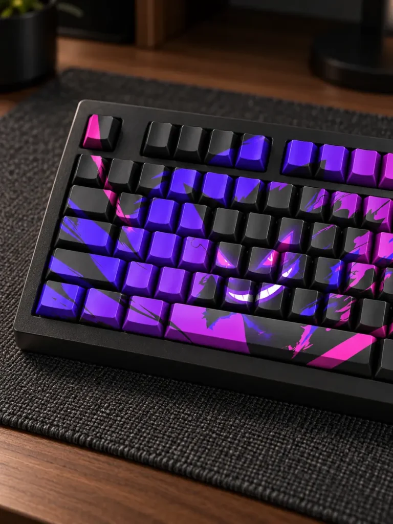 Left-side detail visualization of Gengar face artwork across keycaps