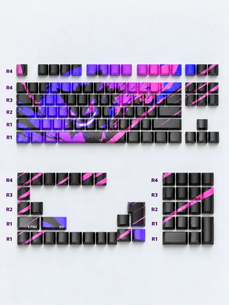 Gengar 129-key keycap set layout with supplemental and numpad keys