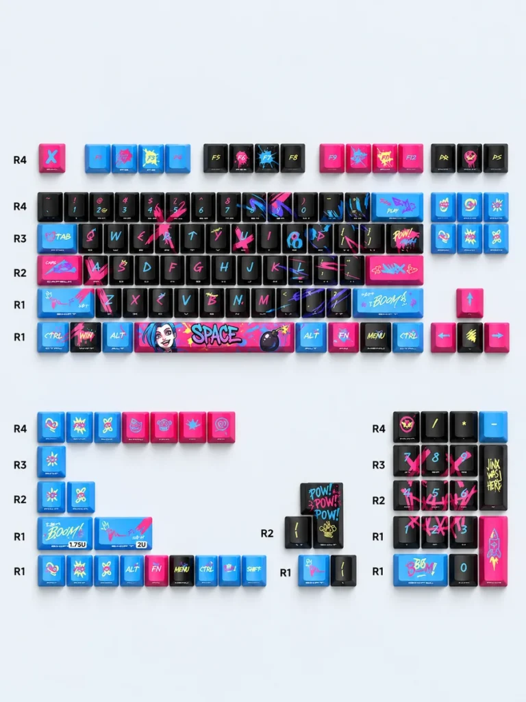 Jinx 129-key keycap set layout with supplemental keys and numpad